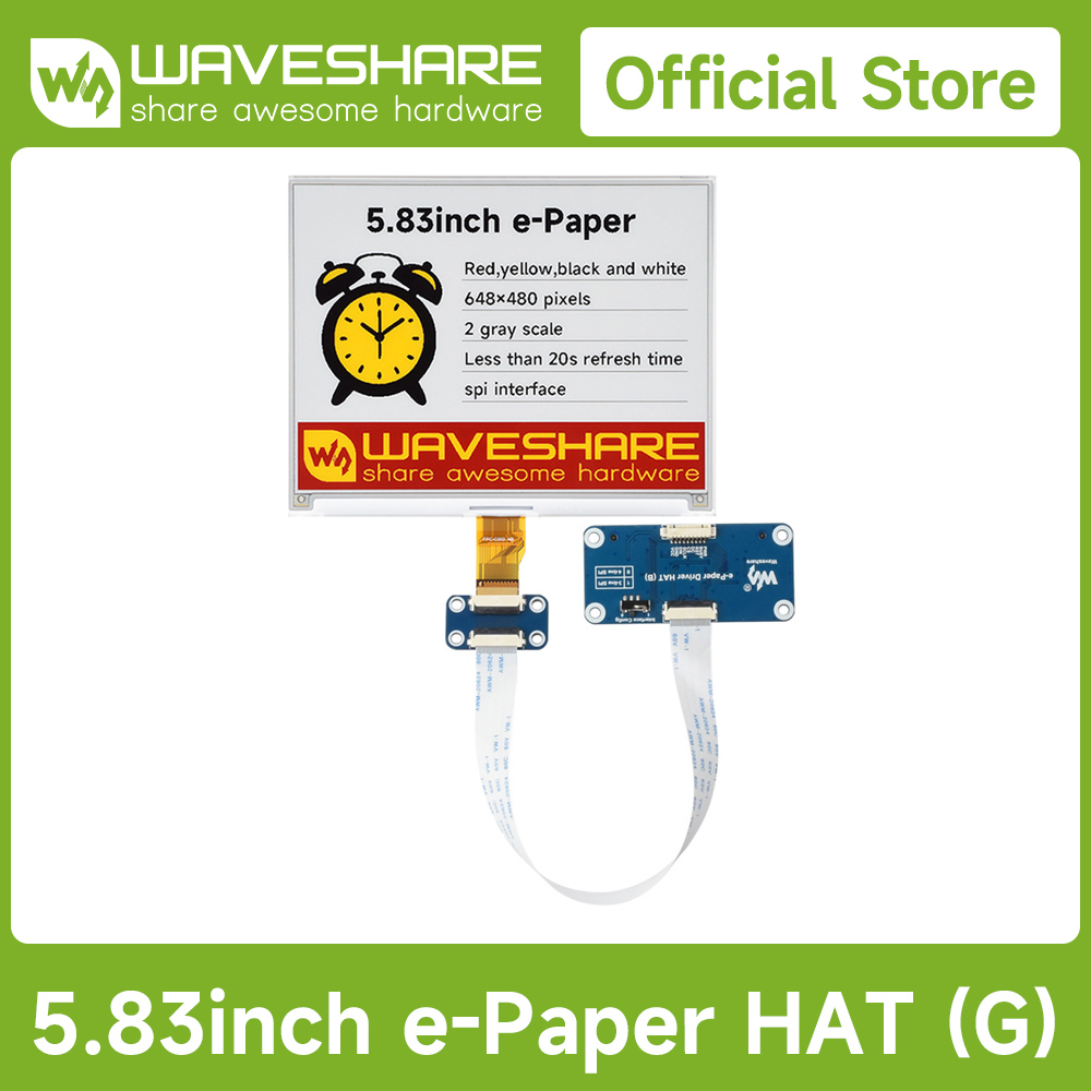 Display Epaper 2.9 - จอแสดงผลอีเพเปอร์เวฟแชร์ 5.83 นิ้ว (G), จอแสดงผลอีอิงค์, 648×480,สีแดง/สีเหลือง/สีดำ/สีขาว,